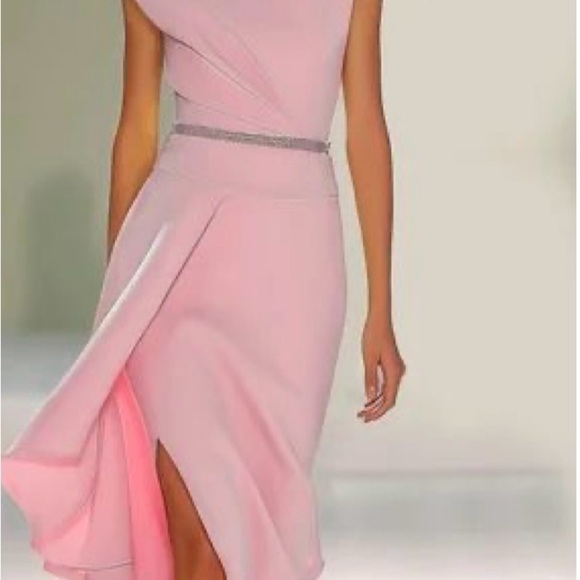 Fehaute Elegant Pink Asymmetrical Sheath Dress with Slit - Picture 1 of 6